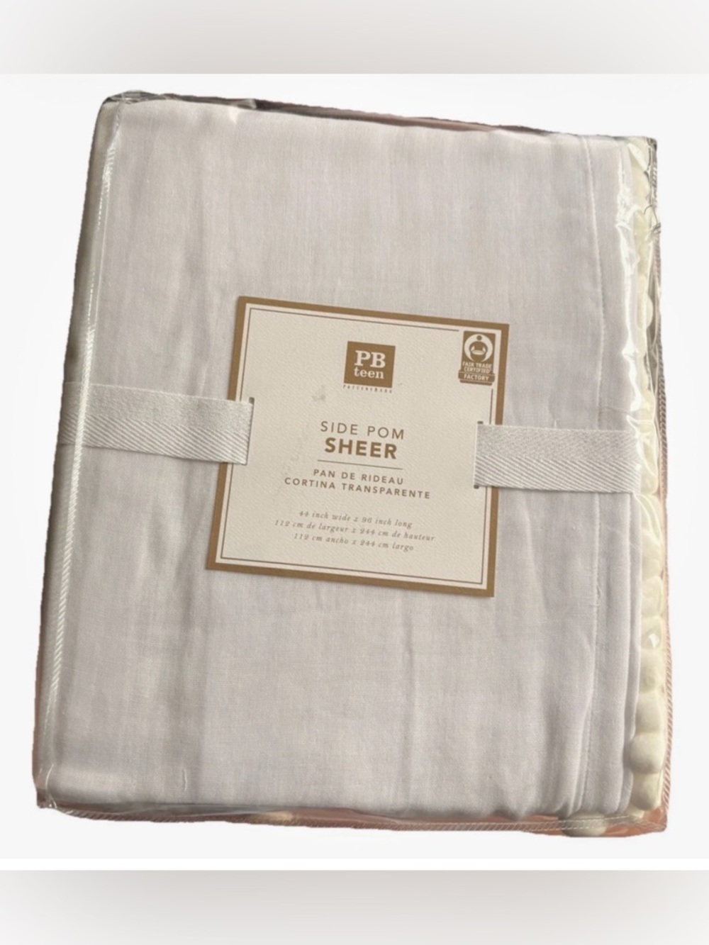 Pottery Barn Teen PB Teen Side Pom Sheer Curtain 44x96 White